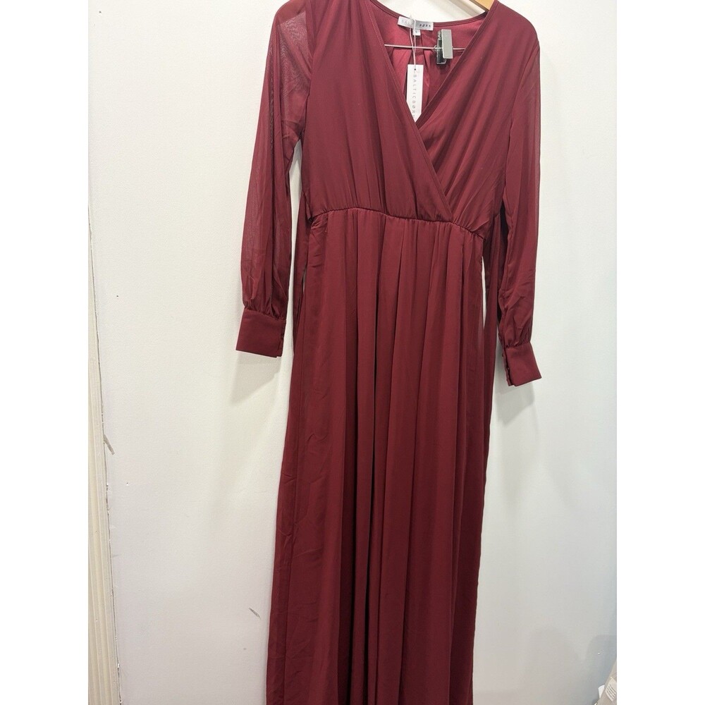 Baltic Born Lydia Maxi Dress Burgundy Long Sleeve V Neck Wrap Size S NWT Holiday